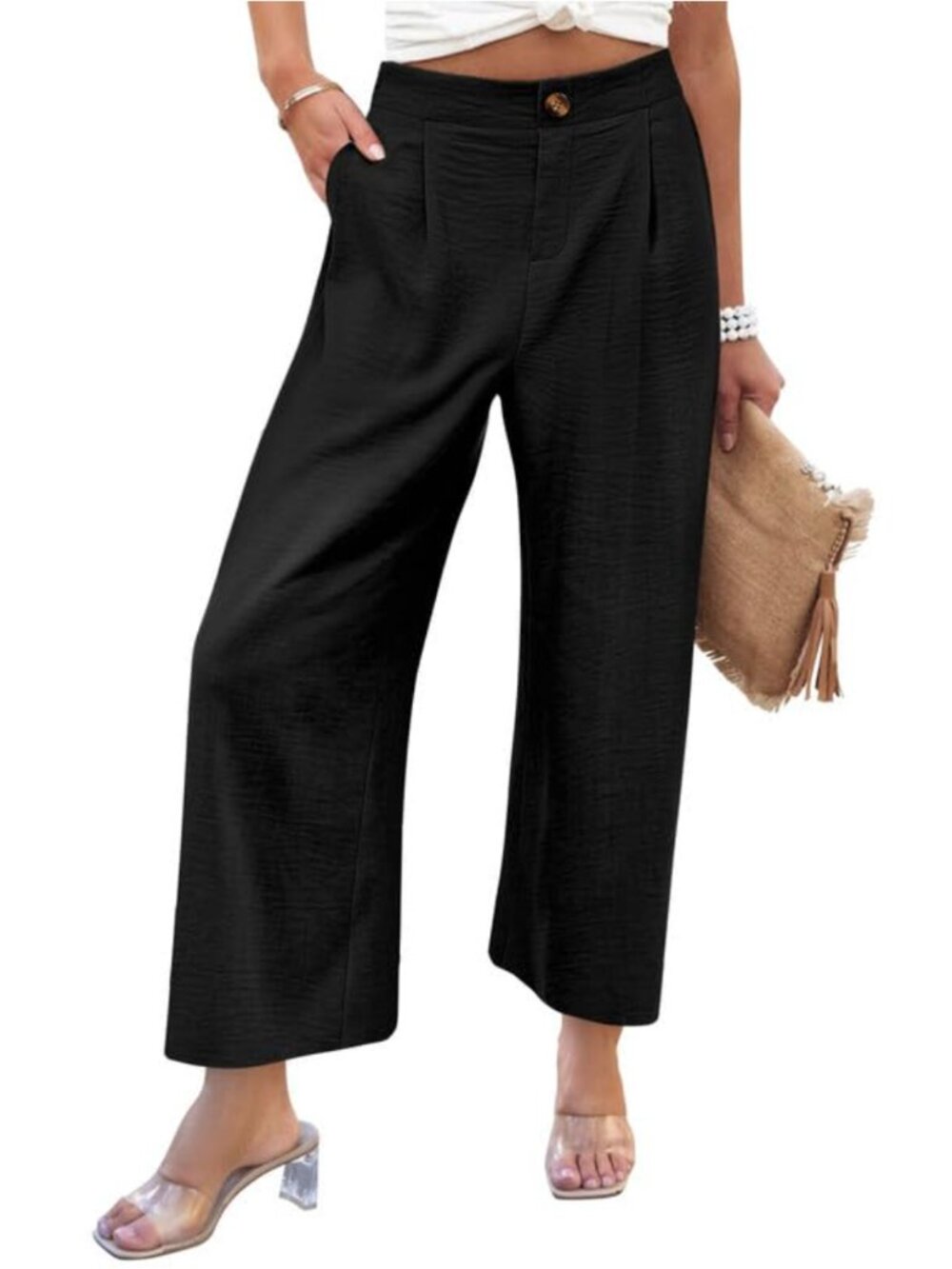Women's High Waisted Wide Leg Business Casual Pants Pull On Trousers